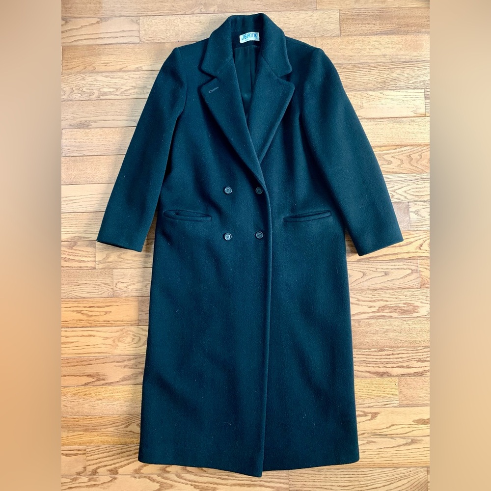 VTG JG Hook Women’s 100% Wool Black Double Breasted Long Over Coat M Made in USA
